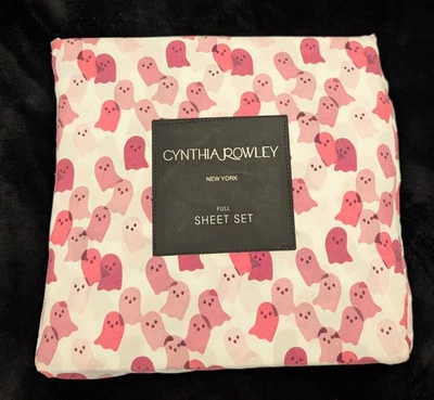 Juego de sábanas completo de 4 piezas Cynthia Rowley ropa de cama fantasma rosa Halloween NUEVO decoración gótica Foto 1 de 2