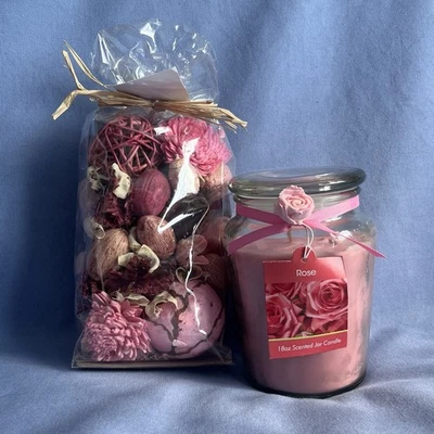 Juego de popurrí rosa tarro perfumado vela y rosa 7,5 oz. Rosa. Nuevo. Foto 1 de 4