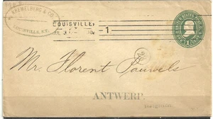 Historia postal de Estados Unidos: 1900 U304 1c. Franklin entero, Louisville a Amberes - Imagen 1 de 1