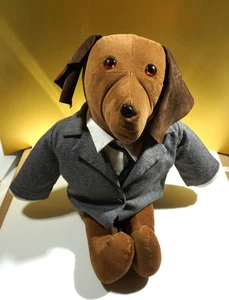 Traje de negocios de juguete de peluche marrón hecho a mano para perro 22" - Imagen 1 de 18