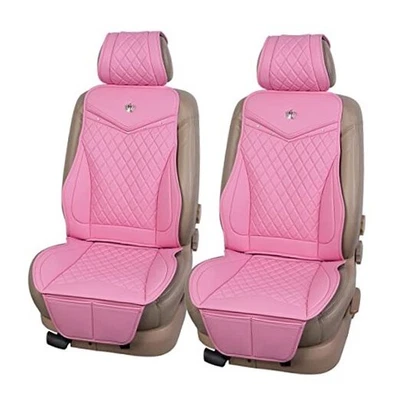  Fundas de asiento de coche cojines de asiento Luxe Fit imitación 2 x funda de asiento delantero rosa liso Foto 1 de 4