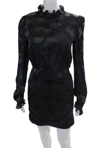 Saloni Women's Ruffle Round Neck Long Sleeves Mini Dress Black Size 2 - Picture 1 of 7