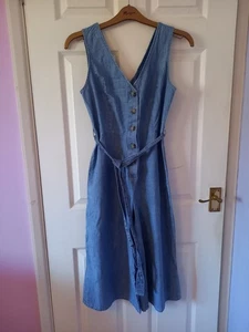 Ladies Blue Denim Jumpsuit Wide Leg Knee Length Dungarees Size 10 - Picture 1 of 8