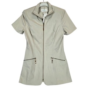 New Casual Corner Mini Shirt Dress 8 Deadstock Zip Pocket Neutral Timeless NWT - Bild 1 von 15