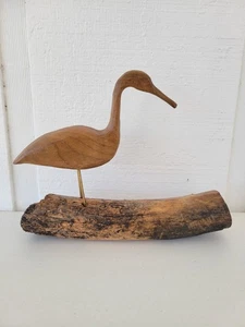 Vintage handgeschnitzt Holz Reiher Reiher Volkskunst Skulptur Treibholz Ufervogel - Bild 1 von 9