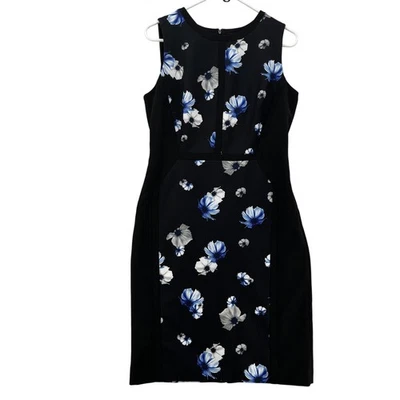 Worthington Dress Womens 10 Black Blue Floral Sleeveless Sheath Career New Tags - Image 1 of 4