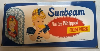 VINTAGE SUNBEAM BATTER WHIPPED BREAD MISS SUNSHINE GIRL 15" PORCELAIN METAL - Image 1 of 3