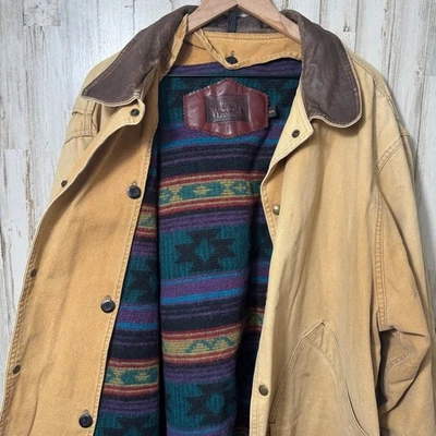 Vintage Woolrich Barn Chore Wool Blanket Lined Leather Collar Jacket Mens XXL - Image 1 of 4