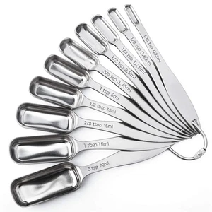 Stainless Steel Narrow Measuring Spoons, Heavy Duty Metal Measuring Spoons wi... - Picture 1 of 7