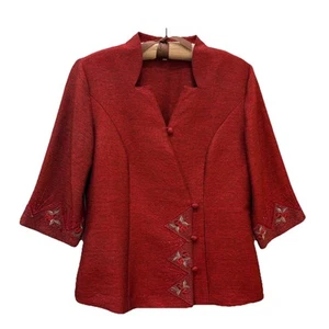 Nang Blazer Jacket Women’s Size 40/8-M? Oriental Buttons Red Embroidered LOVELY! - Picture 1 of 9