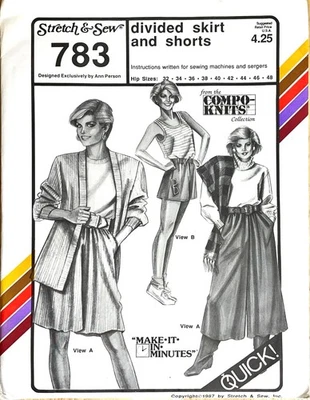 Vintage 1987 Ann Person Divided Skirt & Shorts Sewing Pattern Uncut Hip 32-48 - Image 1 of 3