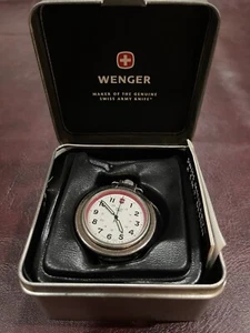 Victorinox Swiss Army Silver Tone White Red. Dial 48mm. Swiss Pocket Watch Used - Picture 1 of 11