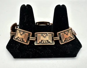 7.5” Vintage COPPER Thunderbird BRACELET 7 Links and Claw Clasp - Picture 1 of 6