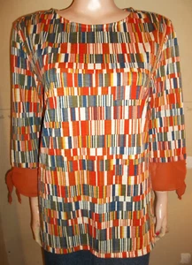 MULTIPLES 3/4 SLEEVE GEOMETRIC PRINT TUNIC SHIRT LARGE NEW - Picture 1 of 2