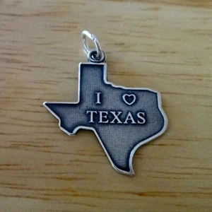 Dije de plata esterlina 21x23 mm dice I Love Texas con Heart State - Imagen 1 de 2