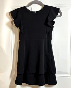 Poppies And Roses Flutter Sleeve Fit & Flare Black Dress Girls Youth Size Medium - Picture 1 of 8