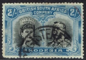RHODESIA 1910 KGV DOBLE CABEZAL 2/- PERF 14 USADO - Imagen 1 de 2