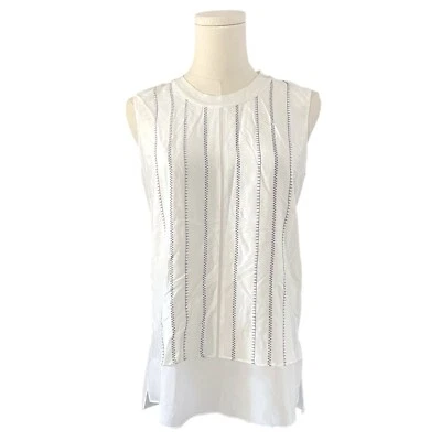 EE By Etcetera Silk Viscose Sleeveless Top Women Sz XS/S Ivory Crew Slit Layered - Image 1 of 4