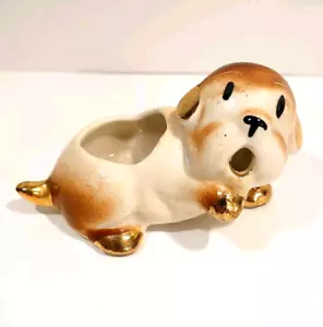 Vintage MCM String Holder / Pincushion, Puppy With Gold Highlights - Picture 1 of 6