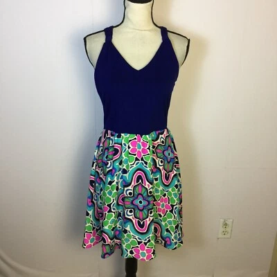 Nuevo con etiquetas $249 Mini Vestido Alice & Trixie Calce y Acampanado Talla L Mujer Azul Seda Sin Mangas Foto 1 de 4