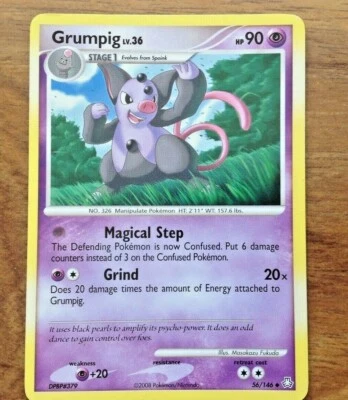 Pokémon Card- Grumpig 56/146 (Legends Awakened, 2008) Non-Holo, Free UK Postage - Image 1 of 3