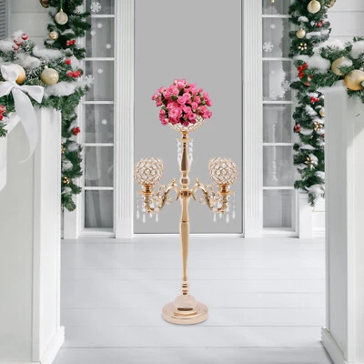 5 Arm Crystal Candelabra Wedding Centerpiece Votive Candle Holder Gold TOP - Image 1 of 4