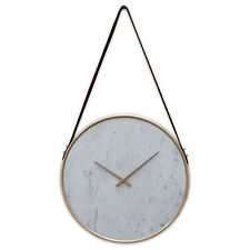 Decorative Contemporary Metal Wall Clock Marble Look Face, Gold Rim and Handles