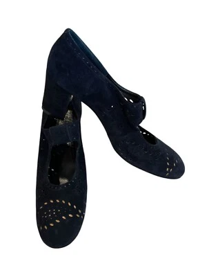 Zapatos para mujer Margaret Jerrold vintage de gamuza azul marino cachemira con tacones recortados 7,5 N Foto 1 de 4