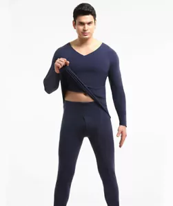 Men's Thermal Suits Winter Slim Long Sleeve Shirts Warm Pants Solid Suits - Bild 1 von 30
