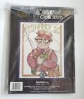 1990 Golden Bee Fishermen Stamped Cross Stitch Kit 20390 FISHAHOLIC 8" x 10" 