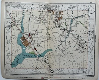 1907 Golders Green Hendon The Hyde Antique London Street Plan by George Philip - Image 1 of 3