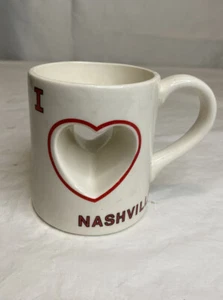Nashville Coffee Mug Cut Out Heart - White With Red Lettering I Love Nashville - Picture 1 of 7