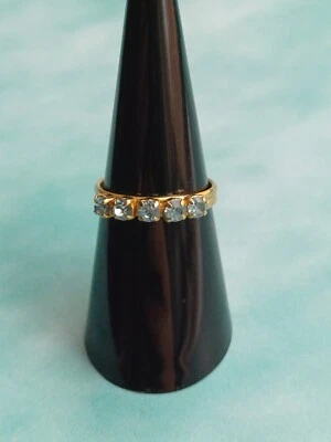 Stunning Modern Faux Aquamarine Gem & Gold Tone Adjustable Ring - Image 1 of 4