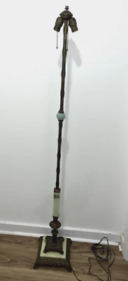 Vintage Art Deco Cast Iron and Onyx Uranium Floor Lamp Antique Jadeite Lamp - Image 1 of 4