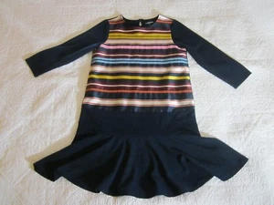 Lands' End Girls Dress XL Navy Blue Multi Color Stripe Brocade Ribbon Ruffle Hem - Picture 1 of 8