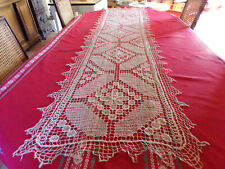 Ancien chemin de table en coton rustique,dentelle ancienne,linge ancien,décorati
