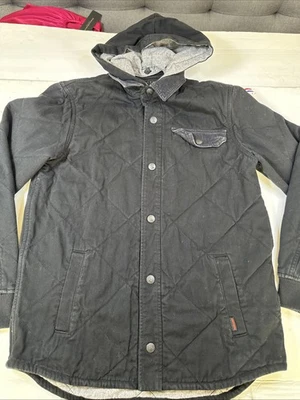 Chaqueta con capucha extraíble Quiksilver para hombre bolsillos a presión negra talla M #2493 Foto 1 de 4