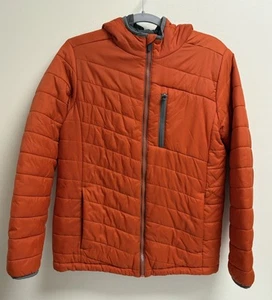 Lands' End Boys Puffer Jacket Hooded Orange Size L (14-16) Lightweight Zip Up - Picture 1 of 8
