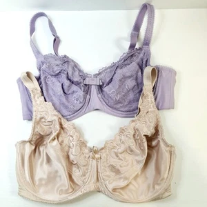 x2 Bras Triumph & Autograph Lace Trim Underwire Soft Cups Beige Purple Size 18DD - Picture 1 of 8