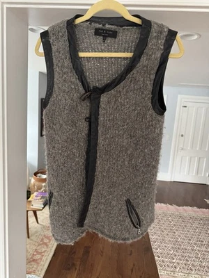 Rag & Bone Wool Vest Sz M Leather Trim Ski Lodge Style - Image 1 of 4