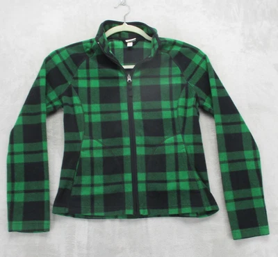 Merona Jacket Womens Small Green Black Plaid Buffalo Check Fleece Full Zip - Image 1 of 4