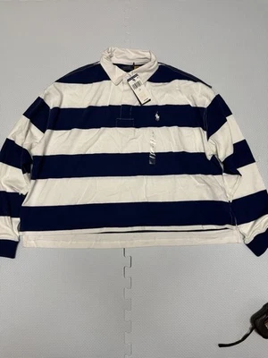 Polo Ralph Lauren Womens Rugby Cropped Shirt Size Large NWT White/blue Free Ship - Image 1 of 4