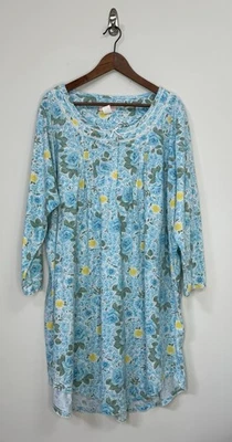 Vestido lounge feminino PINK LABEL camisola floral azul amarelo rosas manga 3/4 4X - Imagem 1 de 4