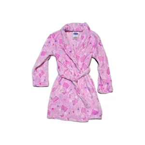 Peppa Pig Girls Sz 4/5 Robe Pink Fleece Belted Animal Print Cozy Winter Pajama - Picture 1 of 4