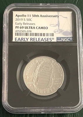 2019 S 50C Apollo 11 50th Anniversary Half Dollar NGC MS69 Early Releases - Image 1 of 2