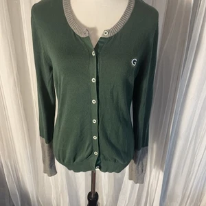 Cutter & Buck Womens M Green  Gray Classic Cardigan Sweater Greenbay Packers EUC - Picture 1 of 16
