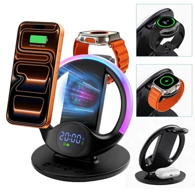 6in1 Wireless Charger Dock Alarm Clock For Apple/Samsung Watch iPhone 17 16 S25+ - Image 1 of 4