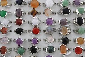 Wholesale Mix Lots 50pcs natural Stone Silver p Colorful Lady's ring Party Gifts - Picture 1 of 3