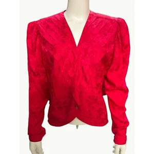 Argenti Petites Apple Red Button Snaps All Silk Vintage Blouse Size 10P - Picture 1 of 7
