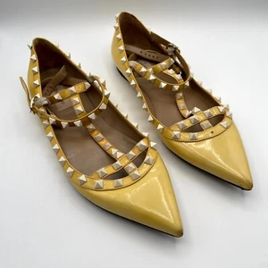 Valentino Shoes Women 40.5 Yellow Rockstud Ankle Strap Pointed Toe - Picture 1 of 12